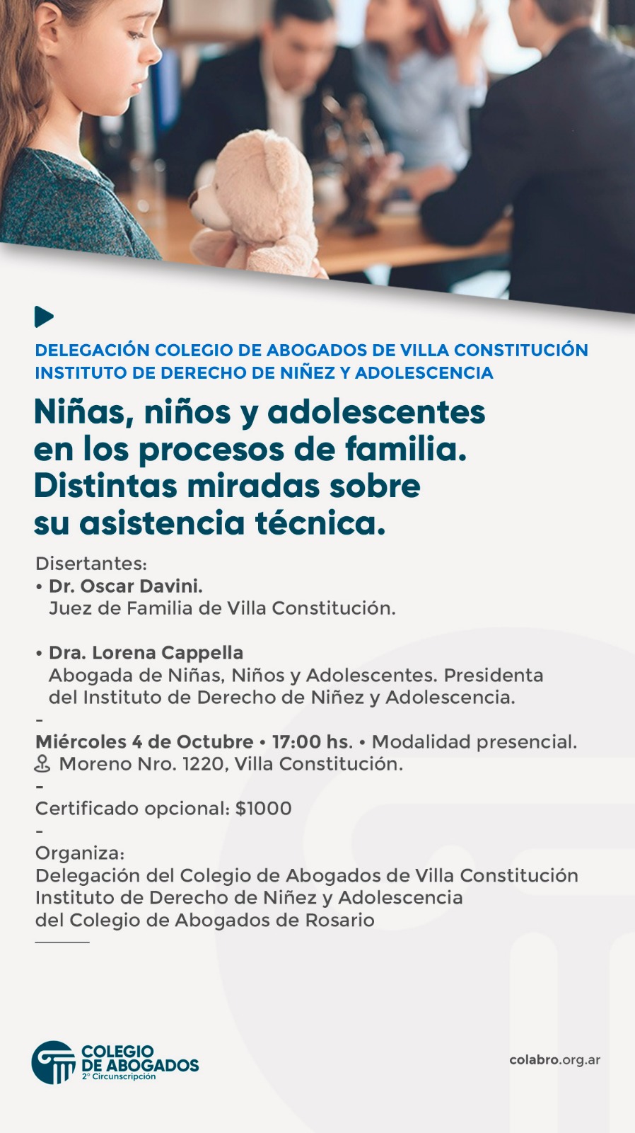 Niñas, niños y adolescentes en los procesos de familia. Distintas miradas sobre su asistencia técnica. - 04/10/2023